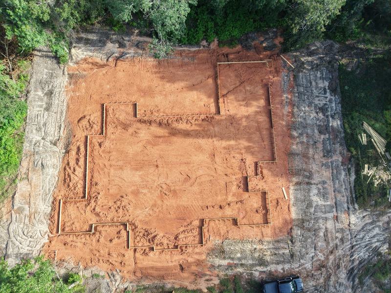 Aerial view of a new home foundation with the forms set