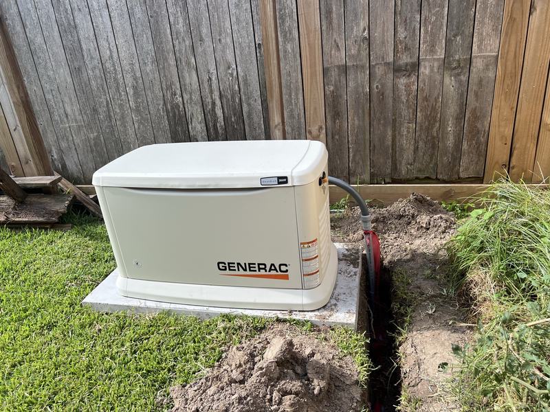 Generac standby generator with a gas line trench being run to it